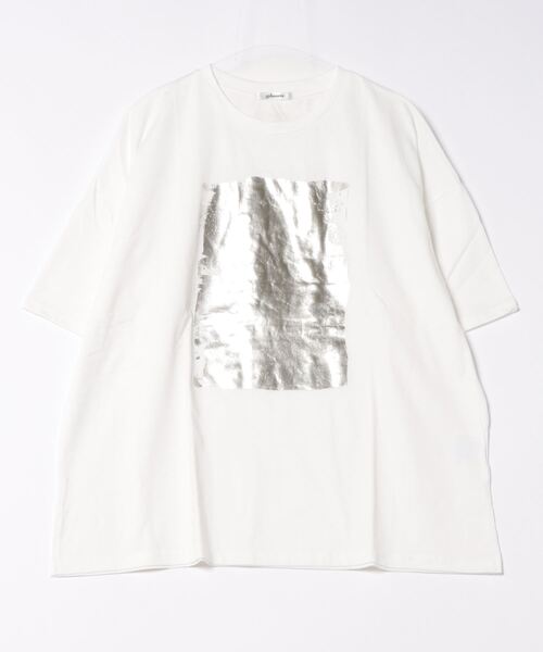 Miscere(ミスケーレ)の「☆ 箔プリント BIGTシャツ 253712(Tシャツ/カットソー・レディース・ホワイト/ブラック・FREE)」の2枚目の写真