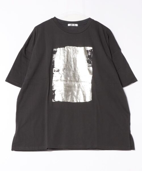 Miscere(ミスケーレ)の「☆ 箔プリント BIGTシャツ 253712(Tシャツ/カットソー・レディース・ホワイト/ブラック・FREE)」の1枚目の写真