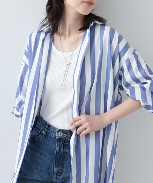 GALLEST(ギャレスト)の「◆ワイドストライプシャツワンピース(ワンピース・レディース・ブルー系その他4/イエロー系その他4/ライトグレー系2・38)」の4枚目の写真