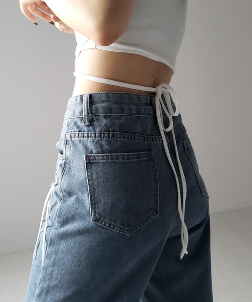 me+em select（ミームセレクト）の「※※【 ２color 】サテンリボンバレエコアストレートデニム ／ satin ribbon ballet core straight denim（デニムパンツ・レディース・ダークブルー/ライトブルー・LARGE/MEDIUM/SMALL）」の18枚目の写真