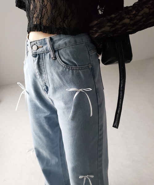 me+em select（ミームセレクト）の「※※【 ２color 】サテンリボンバレエコアストレートデニム ／ satin ribbon ballet core straight denim（デニムパンツ・レディース・ダークブルー/ライトブルー・LARGE/MEDIUM/SMALL）」の20枚目の写真