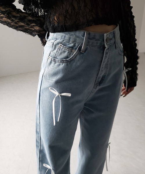 me+em select（ミームセレクト）の「※※【 ２color 】サテンリボンバレエコアストレートデニム ／ satin ribbon ballet core straight denim（デニムパンツ・レディース・ダークブルー/ライトブルー・LARGE/MEDIUM/SMALL）」の21枚目の写真