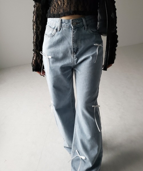 me+em select（ミームセレクト）の「※※【 ２color 】サテンリボンバレエコアストレートデニム ／ satin ribbon ballet core straight denim（デニムパンツ・レディース・ダークブルー/ライトブルー・LARGE/MEDIUM/SMALL）」の22枚目の写真