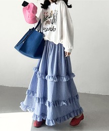 美品✨ プリーツプリーズ ロングスカート 1 ギンガムチェック フリル ベージュ 美品✨ プリーツプリーズ ロングスカート 1 ギンガムチェック