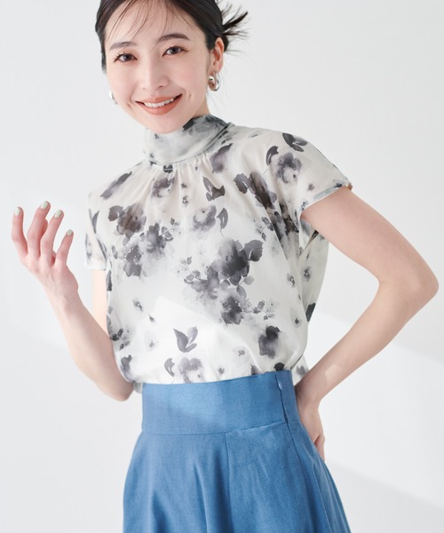 natural couture(ナチュラルクチュール)の「フレンチスリーブボータイブラウス(シャツ/ブラウス・レディース・ネイビー/ミント/その他1/ドット・FREE)」の3枚目の写真