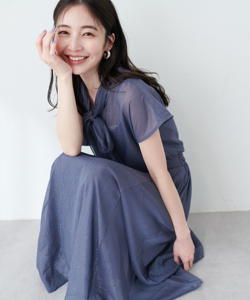 natural couture(ナチュラルクチュール)の「フレンチスリーブボータイブラウス(シャツ/ブラウス・レディース・ネイビー/ミント/その他1/ドット・FREE)」の2枚目の写真
