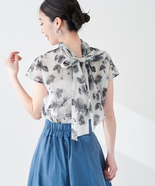 natural couture(ナチュラルクチュール)の「フレンチスリーブボータイブラウス(シャツ/ブラウス・レディース・ネイビー/ミント/その他1/ドット・FREE)」の18枚目の写真