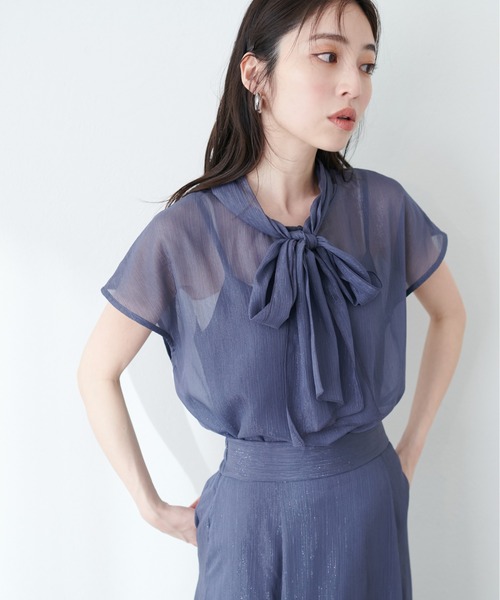 natural couture(ナチュラルクチュール)の「フレンチスリーブボータイブラウス(シャツ/ブラウス・レディース・ネイビー/ミント/その他1/ドット・FREE)」の11枚目の写真