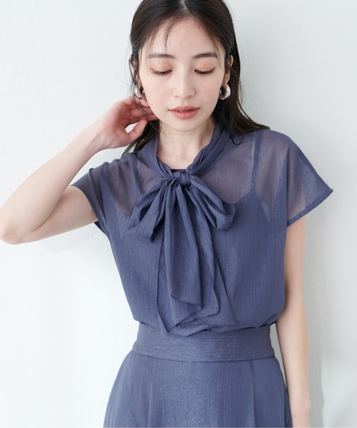 natural couture(ナチュラルクチュール)の「フレンチスリーブボータイブラウス(シャツ/ブラウス・レディース・ネイビー/ミント/その他1/ドット・FREE)」の12枚目の写真