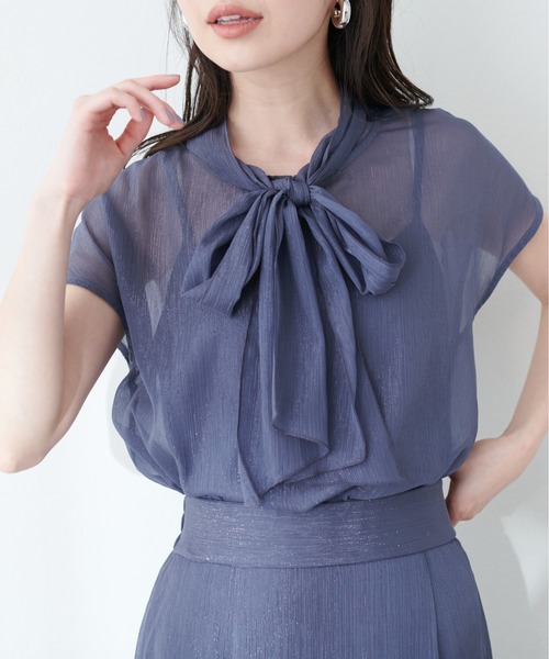 natural couture(ナチュラルクチュール)の「フレンチスリーブボータイブラウス(シャツ/ブラウス・レディース・ネイビー/ミント/その他1/ドット・FREE)」の10枚目の写真