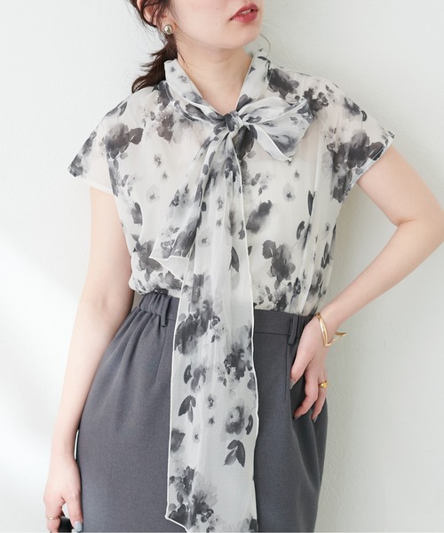 natural couture(ナチュラルクチュール)の「フレンチスリーブボータイブラウス(シャツ/ブラウス・レディース・ネイビー/ミント/その他1/ドット・FREE)」の20枚目の写真