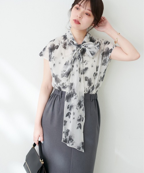 natural couture(ナチュラルクチュール)の「フレンチスリーブボータイブラウス(シャツ/ブラウス・レディース・ネイビー/ミント/その他1/ドット・FREE)」の22枚目の写真