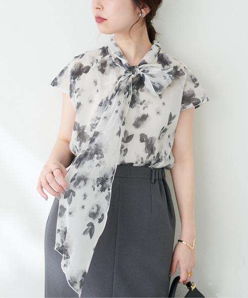 natural couture(ナチュラルクチュール)の「フレンチスリーブボータイブラウス(シャツ/ブラウス・レディース・ネイビー/ミント/その他1/ドット・FREE)」の21枚目の写真