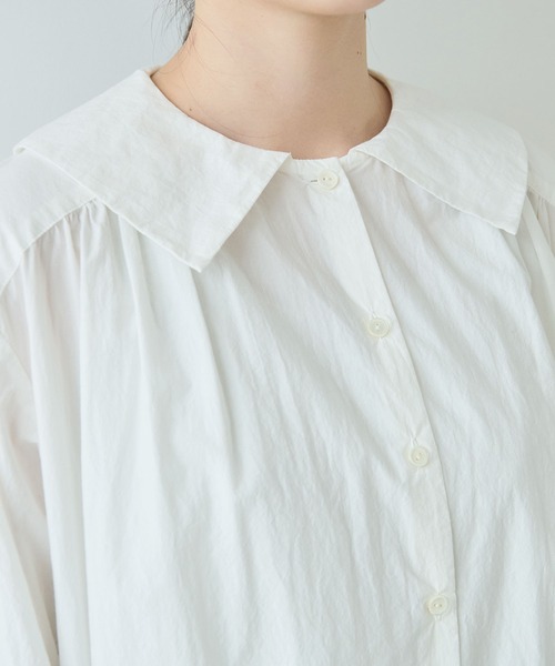 bulle de savon(ビュルデサボン)の「80/タイプライターナチュラルトリプルワッシャー 角衿ギャザーワンピース(ワンピース・レディース・ベージュ/ホワイト/チャコールグレー・FREE)」の10枚目の写真