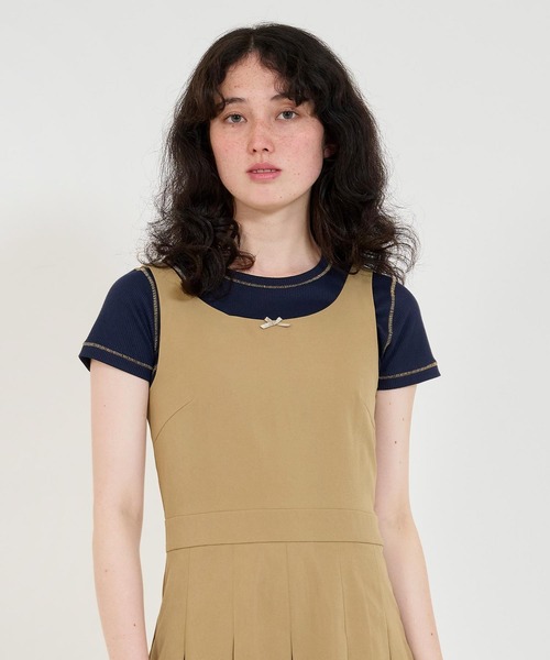 TINA：JOJUN（ティーナジョジュン）の「コンパクト リブTシャツ TINA：JOJUN（Tシャツ/カットソー・レディース・モカ/ネイビー/ホワイト・M）」の3枚目の写真