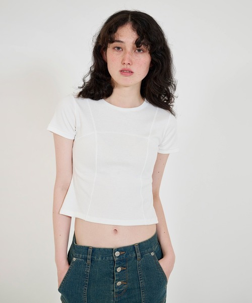 TINA：JOJUN（ティーナジョジュン）の「コンパクト リブTシャツ TINA：JOJUN（Tシャツ/カットソー・レディース・モカ/ネイビー/ホワイト・M）」の2枚目の写真