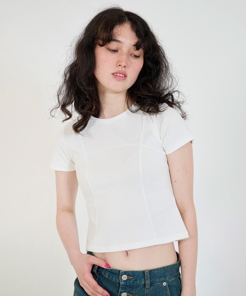 TINA：JOJUN（ティーナジョジュン）の「コンパクト リブTシャツ TINA：JOJUN（Tシャツ/カットソー・レディース・モカ/ネイビー/ホワイト・M）」の19枚目の写真