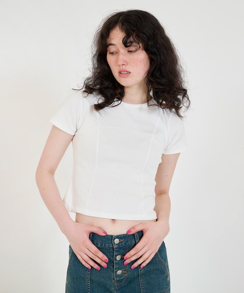 TINA：JOJUN（ティーナジョジュン）の「コンパクト リブTシャツ TINA：JOJUN（Tシャツ/カットソー・レディース・モカ/ネイビー/ホワイト・M）」の20枚目の写真