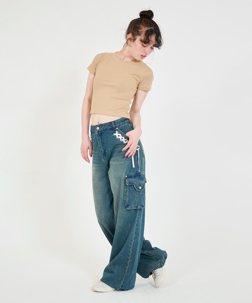 TINA：JOJUN（ティーナジョジュン）の「コンパクト リブTシャツ TINA：JOJUN（Tシャツ/カットソー・レディース・モカ/ネイビー/ホワイト・M）」の15枚目の写真