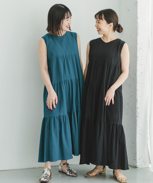 ITEMS URBANRESEARCH（アイテムズ アーバンリサーチ）の「ヨウリュウティアードノースリワンピース（ワンピース・レディース・ブルー/ライトベージュ/ブラック・FREE）」の20枚目の写真