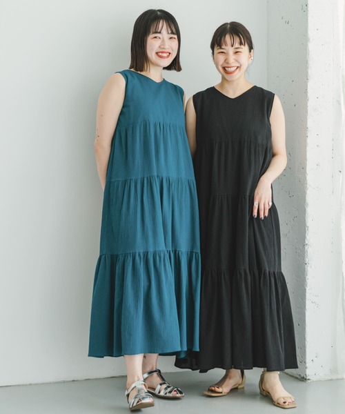 ITEMS URBANRESEARCH（アイテムズ アーバンリサーチ）の「ヨウリュウティアードノースリワンピース（ワンピース・レディース・ブルー/ライトベージュ/ブラック・FREE）」の21枚目の写真