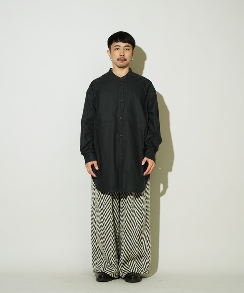 サイドスリット ダブルポケット スタンドカラー L/S ロングシャツ（シャツ/ブラウス）｜Aphlotus（アプロタス）