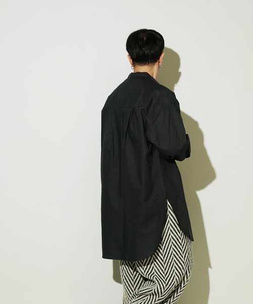 サイドスリット ダブルポケット スタンドカラー L/S ロングシャツ（シャツ/ブラウス）｜Aphlotus（アプロタス）