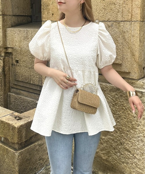 prose verse(プロズヴェール)の「バックリボンフラワージャガードペプラムブラウス(シャツ/ブラウス・レディース・ブラック/オフホワイト・MEDIUM/LARGE)」の5枚目の写真