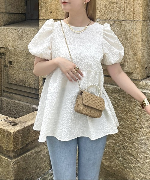 prose verse(プロズヴェール)の「バックリボンフラワージャガードペプラムブラウス(シャツ/ブラウス・レディース・ブラック/オフホワイト・MEDIUM/LARGE)」の9枚目の写真