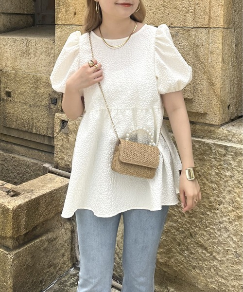 prose verse(プロズヴェール)の「バックリボンフラワージャガードペプラムブラウス(シャツ/ブラウス・レディース・ブラック/オフホワイト・MEDIUM/LARGE)」の11枚目の写真