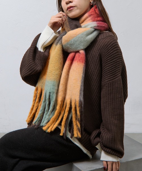 COLONY 2139(コロニートゥーワンスリーナイン)の「チェック柄フェイクウールマフラー(マフラー・レディース・オレンジ/イエロー/ピンク/グレー・FREE)」の18枚目の写真