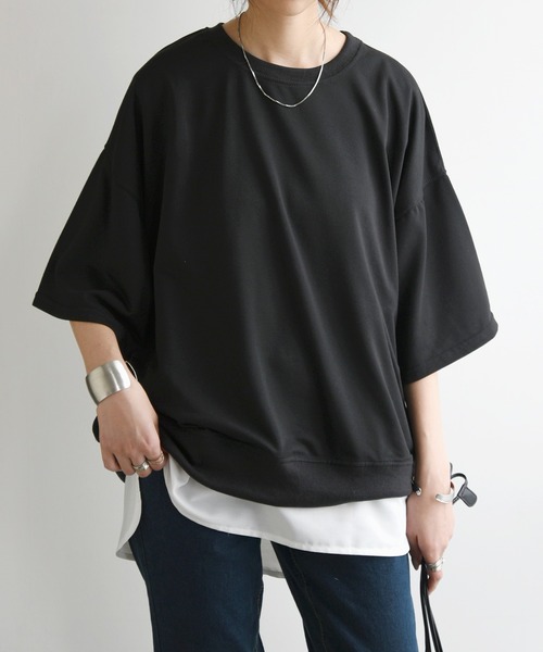 and it_(アンドイット)の「ショート丈裏毛半袖プルオーバー(Tシャツ/カットソー・レディース・ブラック/グレー/ホワイト・FREE)」の3枚目の写真