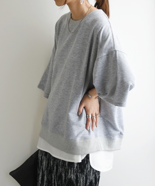 and it_(アンドイット)の「ショート丈裏毛半袖プルオーバー(Tシャツ/カットソー・レディース・ブラック/グレー/ホワイト・FREE)」の4枚目の写真