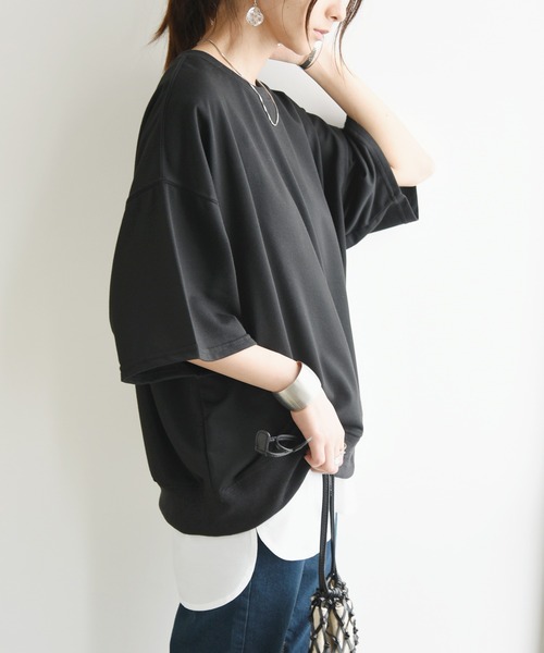 and it_(アンドイット)の「ショート丈裏毛半袖プルオーバー(Tシャツ/カットソー・レディース・ブラック/グレー/ホワイト・FREE)」の8枚目の写真