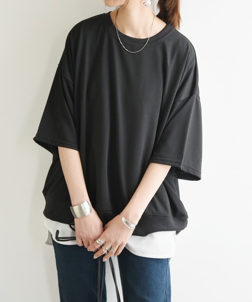 and it_(アンドイット)の「ショート丈裏毛半袖プルオーバー(Tシャツ/カットソー・レディース・ブラック/グレー/ホワイト・FREE)」の9枚目の写真
