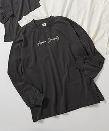 綿100% 大人 デビラボ  プリント 袖リブ 長袖Tシャツ