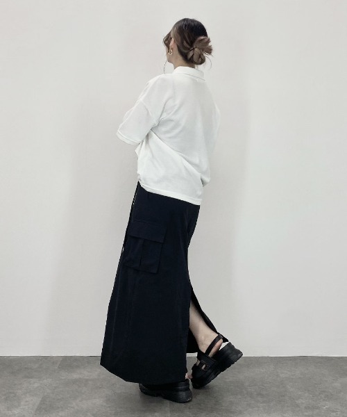 Reurie'（レウリィ）の「ナイロン カーゴスカート／nylon cargo skirt ロング丈 ミドル丈 ウエストゴム ポケット付き 大人カジュアル 韓国 黒 ブラック（スカート・レディース・ブラック・FREE）」の20枚目の写真