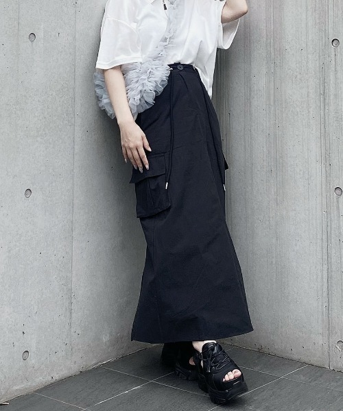 ナイロン カーゴスカート／nylon cargo skirt ロング丈 ミドル丈