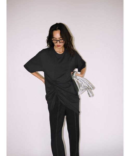 null.（ヌル）の「アシンメトリーギャザートップス（Tシャツ/カットソー・レディース・グレー/ホワイト/ネイビー・FREE）」の3枚目の写真