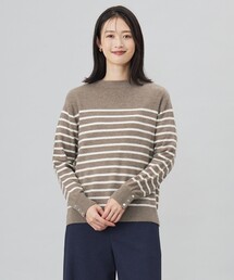 【洗える】SOFT TOUCH WOOL 立ち襟 ボーダー ニット