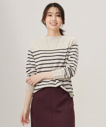 【洗える】SOFT TOUCH WOOL 立ち襟 ボーダー ニット