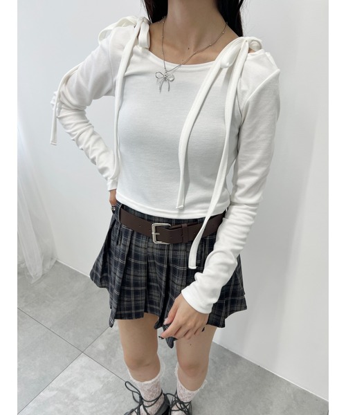 PHILLY(フィリー)の「【PHILLY】リボンオフショルロンT(Tシャツ/カットソー・レディース・ピンク/ホワイト/ブラック・FREE)」の6枚目の写真
