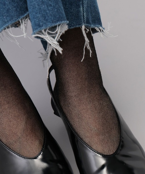 A part by（アパートバイ）の「シアーラメソックス（ソックス/靴下・レディース・オフホワイト/ブラック・FREE）」の4枚目の写真