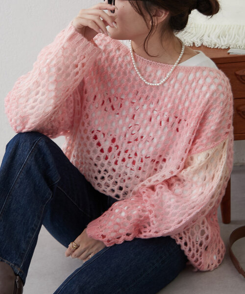 Remind me and forever(リマインドミーアンドフォーエバー)の「【春も着れる】グラデーションメッシュニットプルオーバー(ニット/セーター・レディース・ブルー/パープル/グレー/ピンク・FREE)」の13枚目の写真