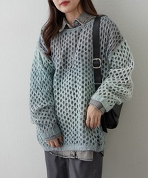 【春も着れる】グラデーションメッシュニットプルオーバー
