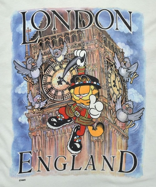 VINTAGE（ヴィンテージ）の「【ヴィンテージ古着】90’s Garfield “LONDON” キャラクターTシャツ（Tシャツ/カットソー・メンズ・ホワイト・LARGE）」の3枚目の写真