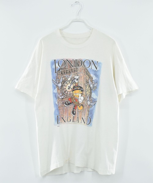 VINTAGE（ヴィンテージ）の「【ヴィンテージ古着】90’s Garfield “LONDON” キャラクターTシャツ（Tシャツ/カットソー・メンズ・ホワイト・LARGE）」の2枚目の写真