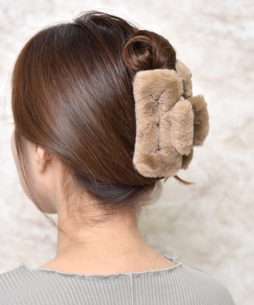 もこもこスクエア/ふわふわファー/バンス（バレッタ/ヘアクリップ