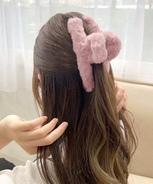 もこもこスクエア/ふわふわファー/バンス（バレッタ/ヘアクリップ 