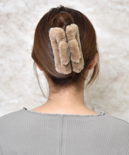 もこもこスクエア/ふわふわファー/バンス（バレッタ/ヘアクリップ